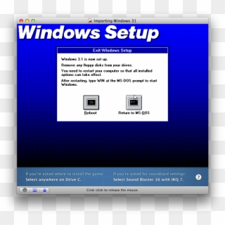 Choose Return To Ms-dos And Click The Finish Importing - Windows 3.1 Setup, HD Png Download