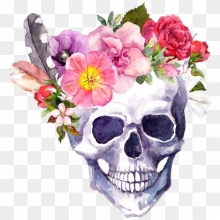 #halloween2017 #halloween #tumblr # Flores #flower - Skull With Flower Crown, HD Png Download