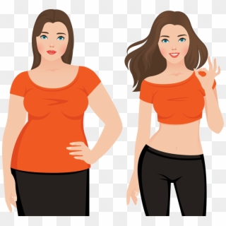 Before And After Weight Loss Fat And Slim Woman Vector - Slim Before And After, HD Png Download