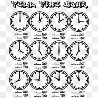 Tell Time Clock Hour Chart At Coloring Pages For Kids - All Times On A Clock, HD Png Download