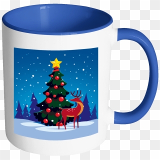 Winter Holiday Tree With Reindeer Mug 11 Oz With Color - Mug, HD Png Download