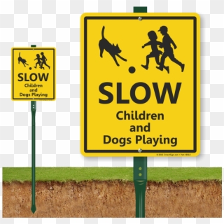 Slow Children And Dogs Playing Lawnboss Sign - Warning German Shepherd Sign, HD Png Download
