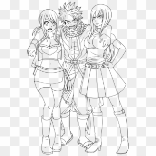 Fairy Tail Lineart -natsu With Lucy And Erza By Natsu9555 - Fairy Tail Coloring Pages Anime Lucy, HD Png Download