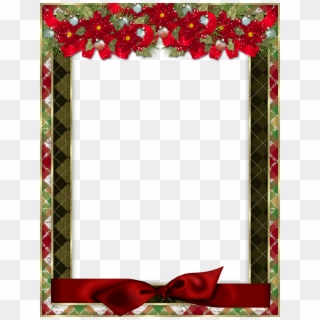 Christmas Photo Frame With Red Bow And Poinsettia - Marco Png Feliz Navidad, Transparent Png