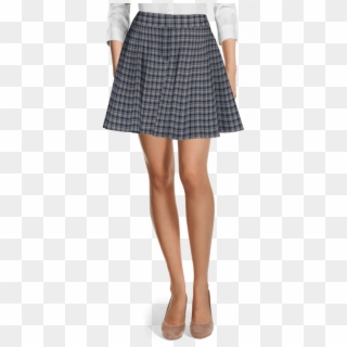 Blue Short Flared Checked Wool Skirt-view Front - Grey Pencil Skirt ...