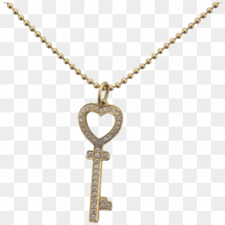 18k Yellow Gold Diamond Heart Key Necklace - Locket, HD Png Download