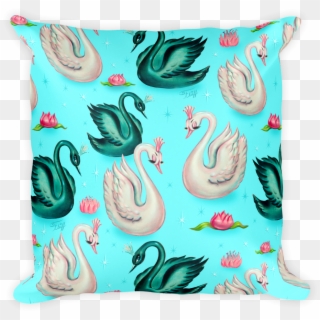 Swans With Tiaras On Aqua • Square Pillow - Cushion, HD Png Download