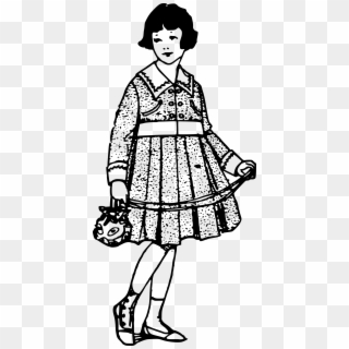 This Free Icons Png Design Of Young Girl In A Dress - Girl In Dress Clipart Black And White, Transparent Png