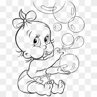 Free Baby Coloring Pages Cute Babe Blowing Bubble Balloons - Baby Sister Coloring Page, HD Png Download