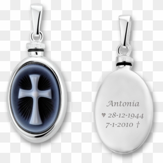 Silver Oval Ash Pendant With Blue Cameo Latin Cross - Gravur Medaillon Verstorbene Person, HD Png Download