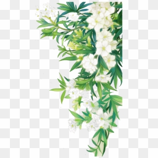 White Flower Nature Border Leaves Landscape - Green Watercolor Flower Png, Transparent Png