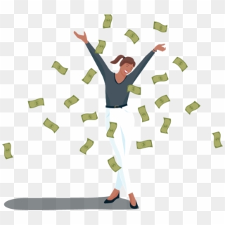 Money Falling From The Sky Around Smiling Woman - Jumping, HD Png Download
