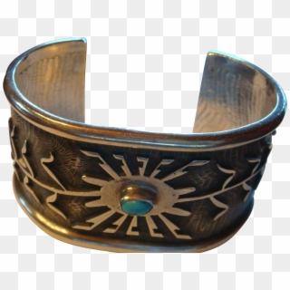 Native American Silver And Turquoise Wide Cuff Bracelet - Bangle, HD Png Download