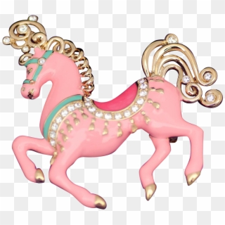 Bob Mackie Pink Enamel Rhinestone Carousel Horse Brooch - Carousel Horse Png, Transparent Png