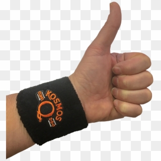 Kosmo's Q Black Sweatband On Man's Hand Giving A Thumbs - Leather, HD Png Download