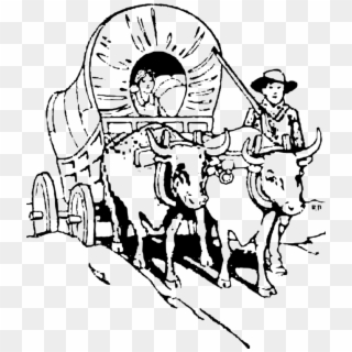 Wagon Train Black And White Drawing Covered Wagon Free - Oregon Trail Wagon Drawing, HD Png Download