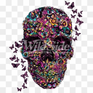 Flower Skull With Butterflies - Illustration, HD Png Download