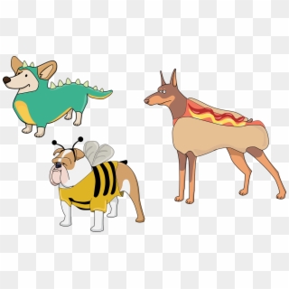 Dog, Puppies, Costume, Dinosaur, Hot Dog, Bee, Cute - Cartoon Dog In Halloween Costume, HD Png Download