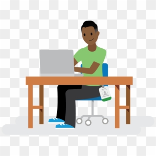 Salesforcelandian Sitting At A Desk In Front Of A Computer - Art Table, HD Png Download