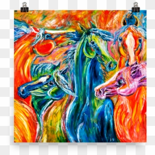 Wild Horse Herd Abstract Coat Of Many Colors Glossy - Abstract Art, HD Png Download
