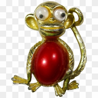 Vintage Red Jelly Belly Monkey Brooch With Googly Eyes - Cartoon, HD Png Download