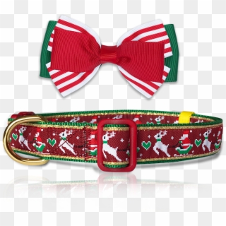 Reindeer & Santa Sled Holiday Dog Collar With Bowtie, HD Png Download