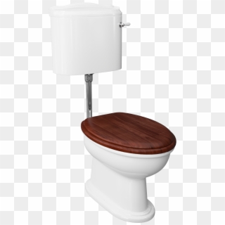 Traditional Low Level Toilet With Mahogany Toilet Seat - Bathroom, HD Png Download