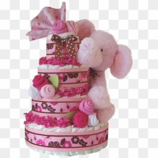 Modern Girl Damask Pink Flower Diaper Cake Centerpiece - Cake Decorating, HD Png Download
