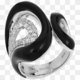 Sterling Silver Italian Enamel Vapeur Black Ring - Pre-engagement Ring, HD Png Download
