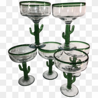 Rustic Mexican Margarita Hand Blown Glasses With Cactus - Wine Glass, HD Png Download