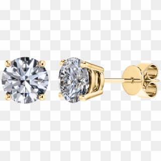 Traditional 4 Claw Set Round Solitaire Diamond Studs - Gold 4 Claw Diamond Studs, HD Png Download