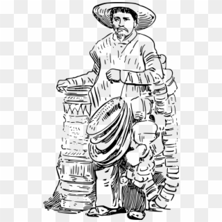 Basket Man Mexican People Vendor - Vendor Clipart Black And White, HD Png Download