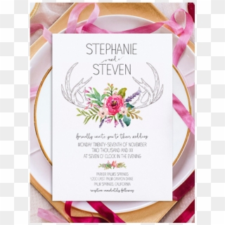 Floral Wedding Invite - Flower Antlers Free Printables, HD Png Download