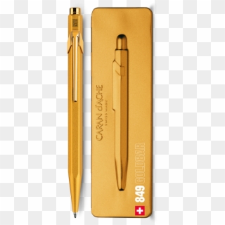 Gold Pen Beside Pen Case - Caneta Caran D Ache 849 Goldbar, HD Png Download