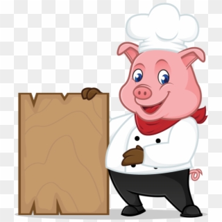Chef Pig Cartoon With Wooden Plank Vector - Chef Pig Vector, HD Png Download