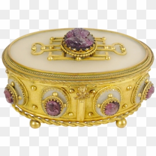 Antique French Purple Cameo Bronze Casket Hinged Box - Handbag, HD Png Download
