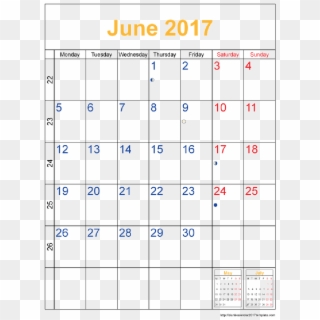 June 2017 Word Calendar Blank June 2017 Word Calendar, HD Png Download