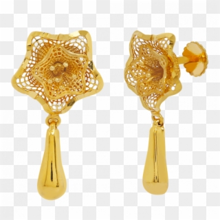 Buy Exquisite Golden Flower With Tear Shaped Hanging - Earrings, HD Png Download