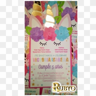 Invitación Unicornio Con Flores 3d - Birthday, HD Png Download