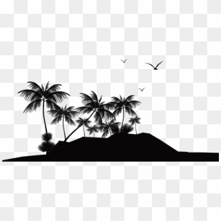 Svg Freeuse Download Beach Transparent Tropical - Tropical Island Clipart Black And White, HD Png Download