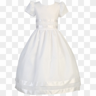 Satin & Lace Trim On White Organza Overlay First Holy - Dress, HD Png ...