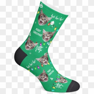 Cat Socks Christmas Lights Green - Sock, HD Png Download
