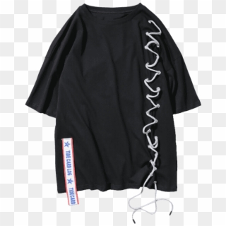 Ribbon Shirt Lace T Up M Streetwear Black Dipwqdt - Clothes Hanger, HD Png Download