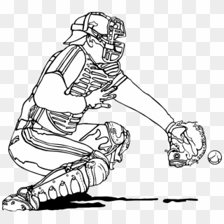 Player Clipart Baseball Catcher - Black And White Catcher Baseball, HD Png Download