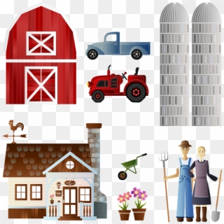 Tractor Barn, Flowers, Farm, Farmer, Pot, Silo, Spade, - Farm House Clip Art, HD Png Download