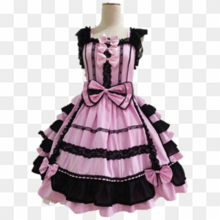 Black And Pink Chiffon Lace Lolita Dress - Dress, HD Png Download