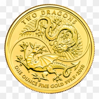 1 Oz Two Dragons Gold Coin Front - Two Dragons Gold Coin, HD Png Download