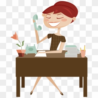 Office Woman Phone Cartoon, HD Png Download