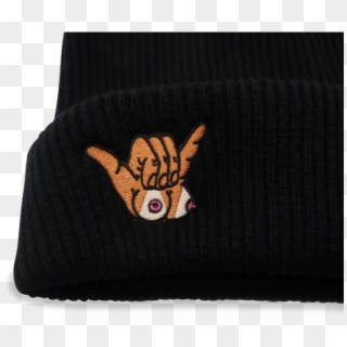 Embroidered Titty-shaka Cuffed Knit Beanie - Cartoon, HD Png Download
