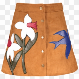 Floral Leather Patch Suede Skirt - Suede, HD Png Download